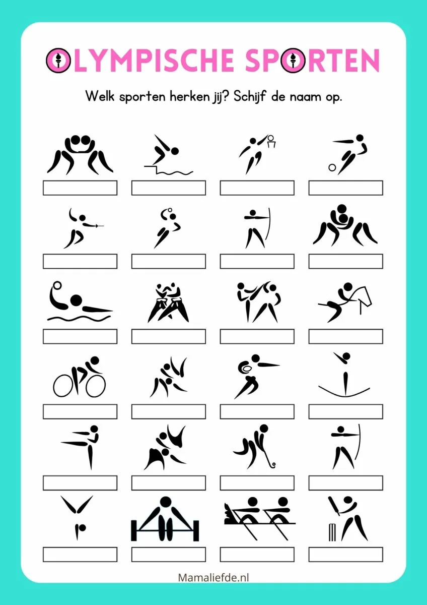 Werkbladen thema Olympische Spelen voor kleuters en basisschool