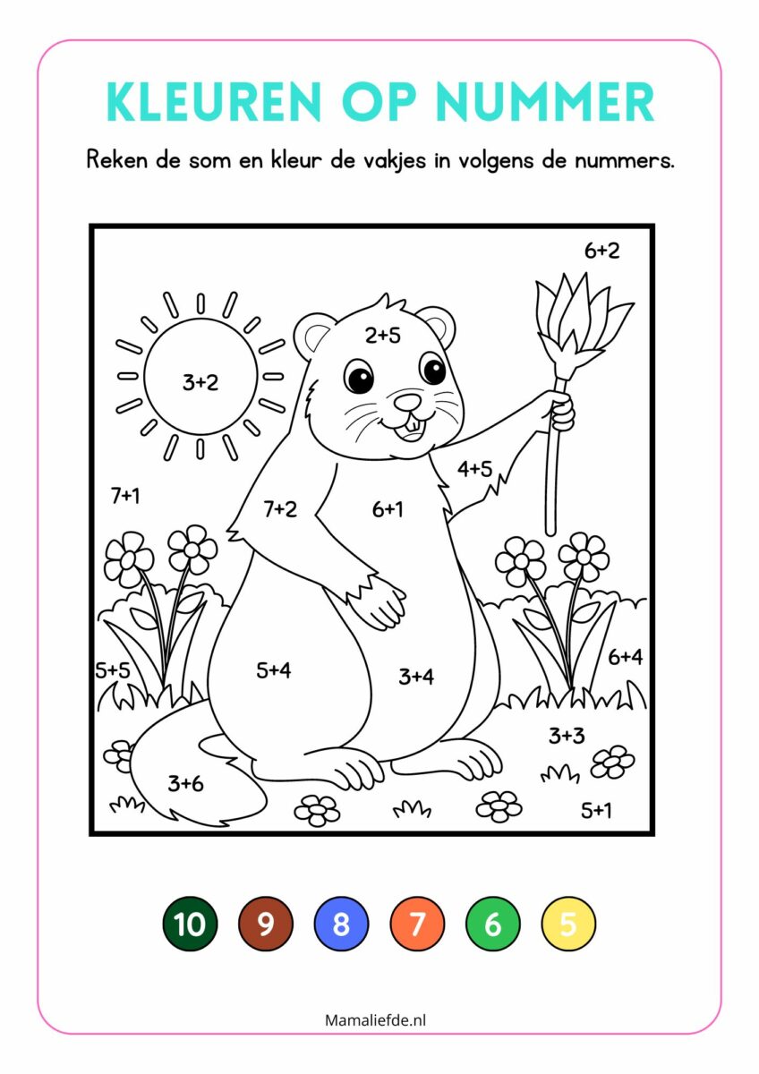 Kleuren op nummer & sommen kleurplaten in diverse thema's